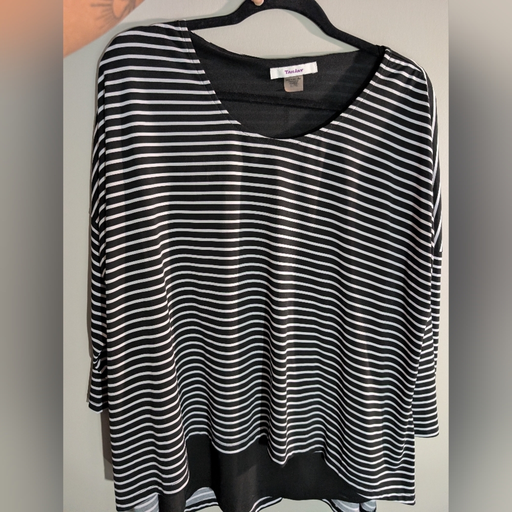 Tan Jay Black and White Striped Women's Top